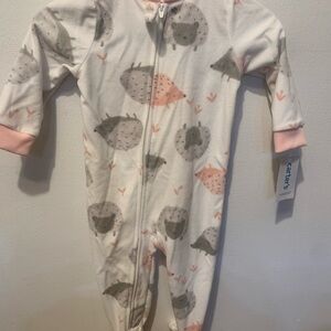 Carter's White Fleece One-Piece with Pink & Gray Hedgehogs
